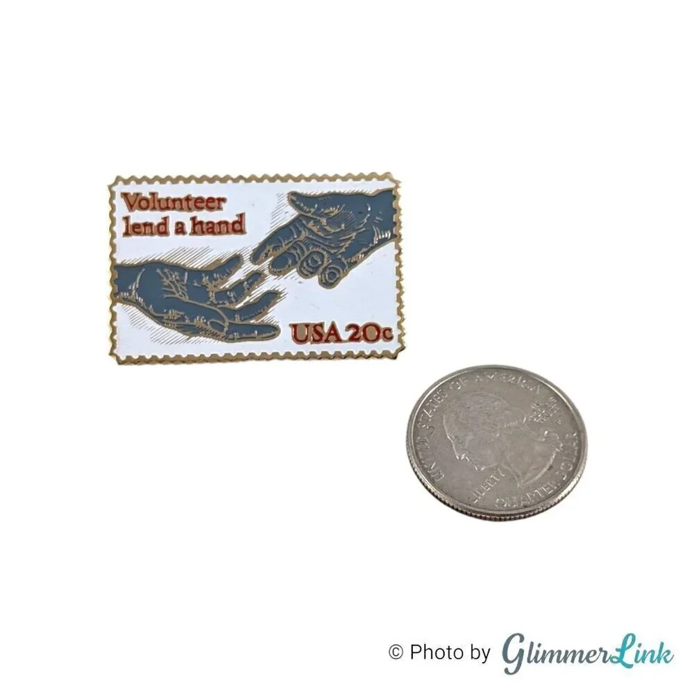 Vintage 80s USPS 20 Cents Volunteer Lend a Hand Collectible US Postal Stamp Pin